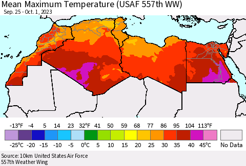 North Africa Mean Maximum Temperature (USAF 557th WW) Thematic Map For 9/25/2023 - 10/1/2023