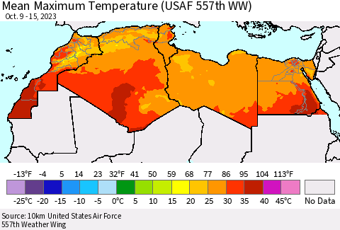 North Africa Mean Maximum Temperature (USAF 557th WW) Thematic Map For 10/9/2023 - 10/15/2023
