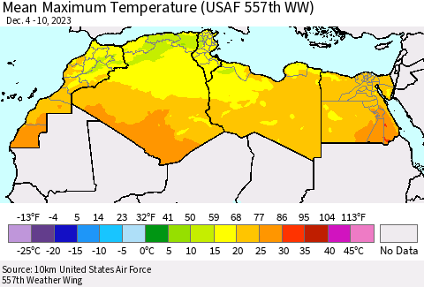 North Africa Mean Maximum Temperature (USAF 557th WW) Thematic Map For 12/4/2023 - 12/10/2023