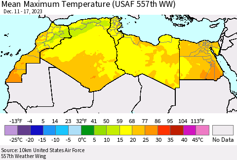 North Africa Mean Maximum Temperature (USAF 557th WW) Thematic Map For 12/11/2023 - 12/17/2023