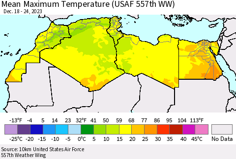 North Africa Mean Maximum Temperature (USAF 557th WW) Thematic Map For 12/18/2023 - 12/24/2023