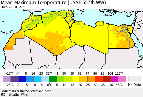North Africa Mean Maximum Temperature (USAF 557th WW) Thematic Map For 12/25/2023 - 12/31/2023