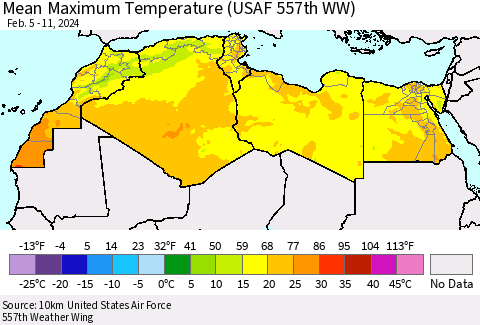 North Africa Mean Maximum Temperature (USAF 557th WW) Thematic Map For 2/5/2024 - 2/11/2024