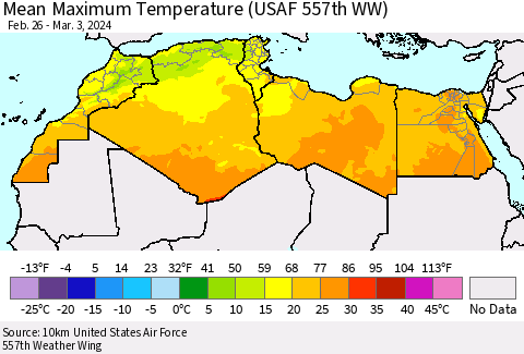 North Africa Mean Maximum Temperature (USAF 557th WW) Thematic Map For 2/26/2024 - 3/3/2024