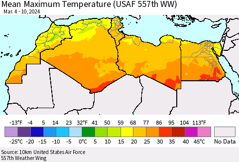 North Africa Mean Maximum Temperature (USAF 557th WW) Thematic Map For 3/4/2024 - 3/10/2024