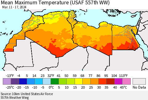North Africa Mean Maximum Temperature (USAF 557th WW) Thematic Map For 3/11/2024 - 3/17/2024