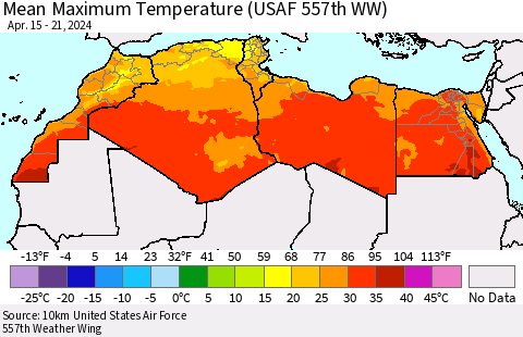 North Africa Mean Maximum Temperature (USAF 557th WW) Thematic Map For 4/15/2024 - 4/21/2024