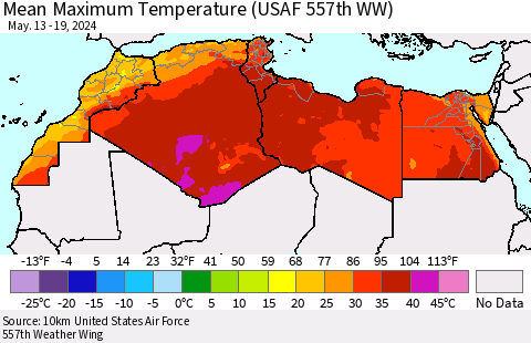North Africa Mean Maximum Temperature (USAF 557th WW) Thematic Map For 5/13/2024 - 5/19/2024