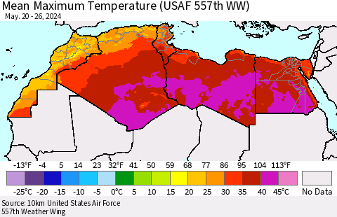 North Africa Mean Maximum Temperature (USAF 557th WW) Thematic Map For 5/20/2024 - 5/26/2024