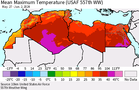 North Africa Mean Maximum Temperature (USAF 557th WW) Thematic Map For 5/27/2024 - 6/2/2024