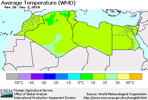 North Africa Average Temperature (WMO) Thematic Map For 11/26/2018 - 12/2/2018