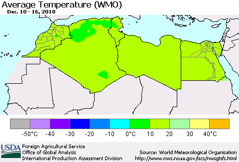 North Africa Average Temperature (WMO) Thematic Map For 12/10/2018 - 12/16/2018