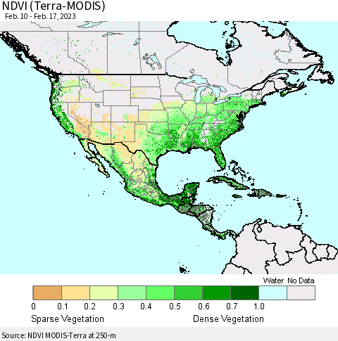 North America NDVI (Terra-MODIS) Thematic Map For 2/10/2023 - 2/17/2023