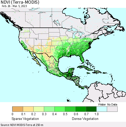 North America NDVI (Terra-MODIS) Thematic Map For 2/26/2023 - 3/5/2023