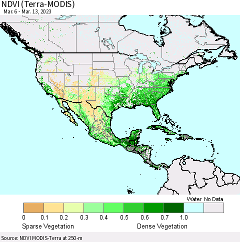 North America NDVI (Terra-MODIS) Thematic Map For 3/6/2023 - 3/13/2023