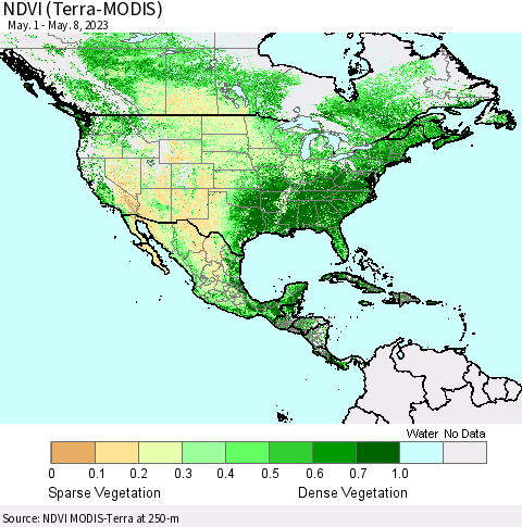North America NDVI (Terra-MODIS) Thematic Map For 5/1/2023 - 5/8/2023
