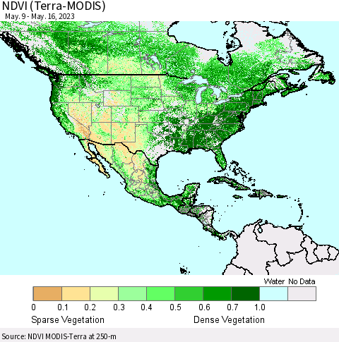 North America NDVI (Terra-MODIS) Thematic Map For 5/9/2023 - 5/16/2023