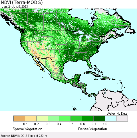 North America NDVI (Terra-MODIS) Thematic Map For 6/2/2023 - 6/9/2023