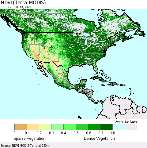 North America NDVI (Terra-MODIS) Thematic Map For 7/12/2023 - 7/19/2023