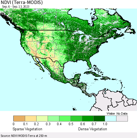 North America NDVI (Terra-MODIS) Thematic Map For 9/6/2023 - 9/13/2023