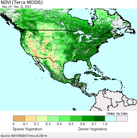 North America NDVI (Terra-MODIS) Thematic Map For 9/14/2023 - 9/21/2023