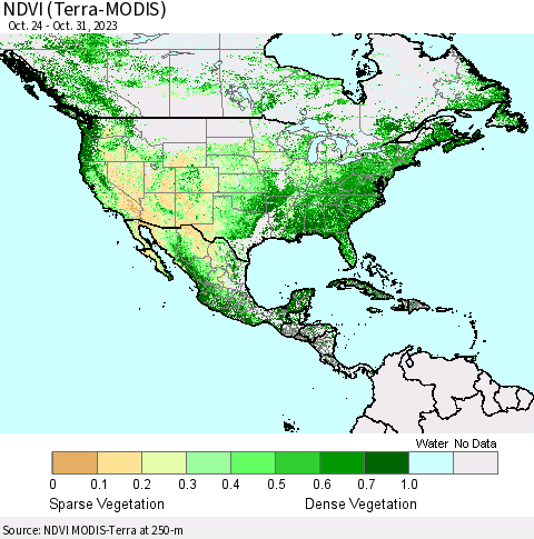 North America NDVI (Terra-MODIS) Thematic Map For 10/24/2023 - 10/31/2023