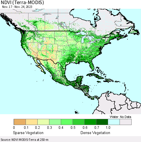 North America NDVI (Terra-MODIS) Thematic Map For 11/17/2023 - 11/24/2023
