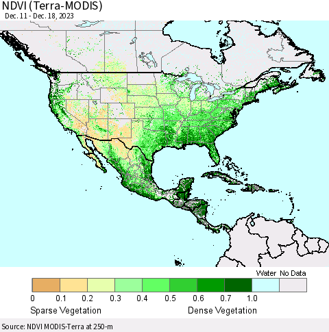 North America NDVI (Terra-MODIS) Thematic Map For 12/11/2023 - 12/18/2023
