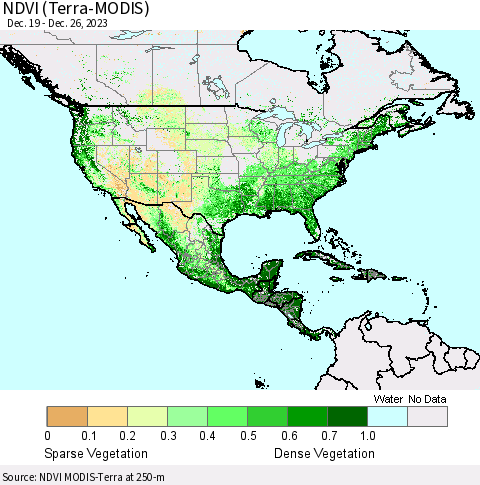 North America NDVI (Terra-MODIS) Thematic Map For 12/19/2023 - 12/26/2023