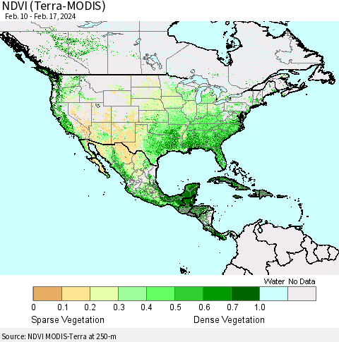 North America NDVI (Terra-MODIS) Thematic Map For 2/10/2024 - 2/17/2024