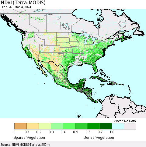 North America NDVI (Terra-MODIS) Thematic Map For 2/26/2024 - 3/4/2024