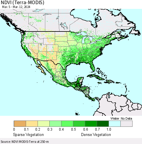 North America NDVI (Terra-MODIS) Thematic Map For 3/5/2024 - 3/12/2024