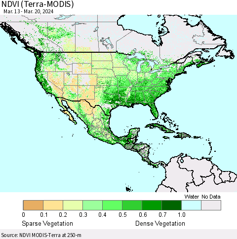 North America NDVI (Terra-MODIS) Thematic Map For 3/13/2024 - 3/20/2024