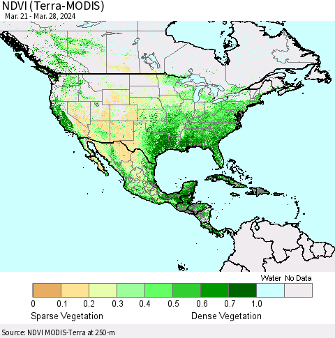 North America NDVI (Terra-MODIS) Thematic Map For 3/21/2024 - 3/28/2024