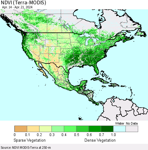 North America NDVI (Terra-MODIS) Thematic Map For 4/14/2024 - 4/21/2024