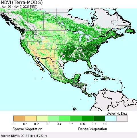 North America NDVI (Terra-MODIS) Thematic Map For 4/30/2024 - 5/7/2024