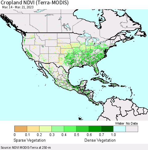 North America Cropland NDVI (Terra-MODIS) Thematic Map For 3/14/2023 - 3/21/2023