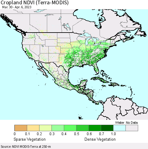 North America Cropland NDVI (Terra-MODIS) Thematic Map For 3/30/2023 - 4/6/2023