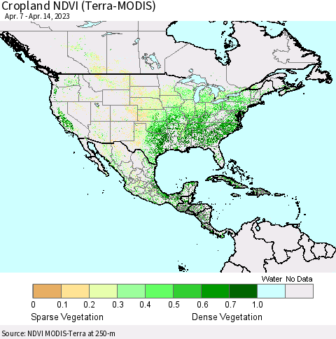 North America Cropland NDVI (Terra-MODIS) Thematic Map For 4/7/2023 - 4/14/2023