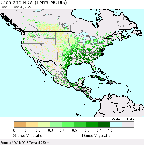 North America Cropland NDVI (Terra-MODIS) Thematic Map For 4/23/2023 - 4/30/2023