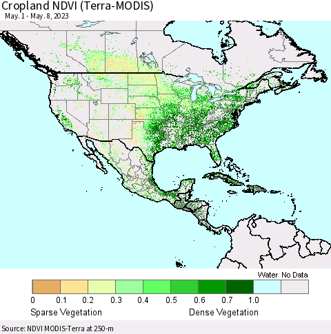 North America Cropland NDVI (Terra-MODIS) Thematic Map For 5/1/2023 - 5/8/2023
