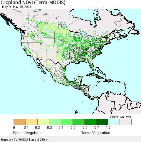 North America Cropland NDVI (Terra-MODIS) Thematic Map For 5/9/2023 - 5/16/2023