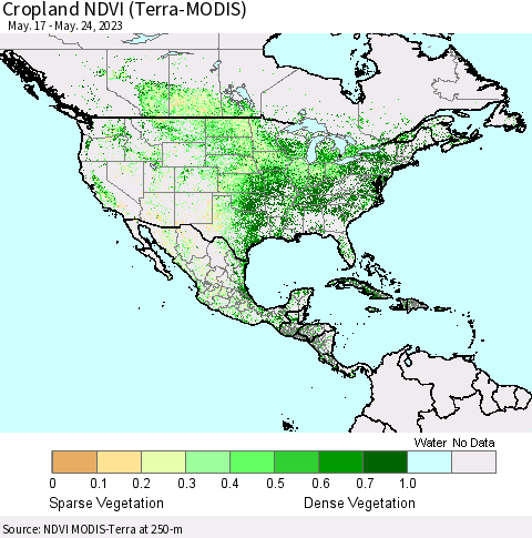 North America Cropland NDVI (Terra-MODIS) Thematic Map For 5/17/2023 - 5/24/2023