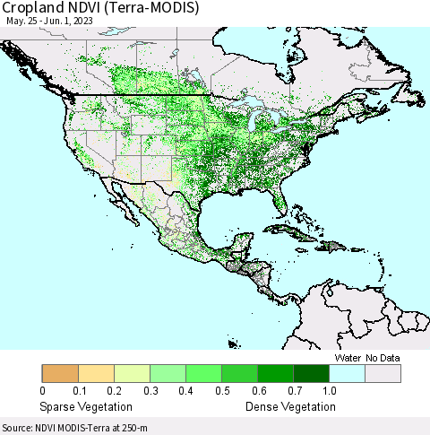 North America Cropland NDVI (Terra-MODIS) Thematic Map For 5/25/2023 - 6/1/2023