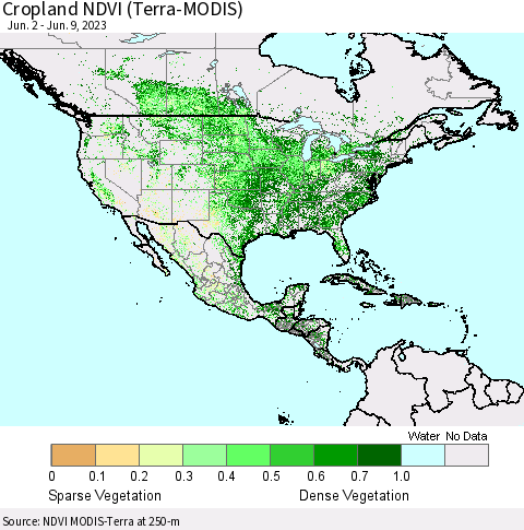 North America Cropland NDVI (Terra-MODIS) Thematic Map For 6/2/2023 - 6/9/2023