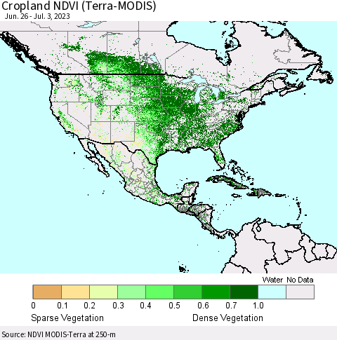 North America Cropland NDVI (Terra-MODIS) Thematic Map For 6/26/2023 - 7/3/2023