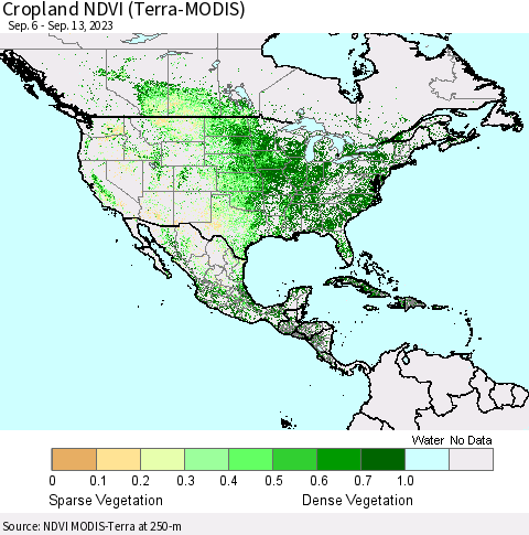 North America Cropland NDVI (Terra-MODIS) Thematic Map For 9/6/2023 - 9/13/2023