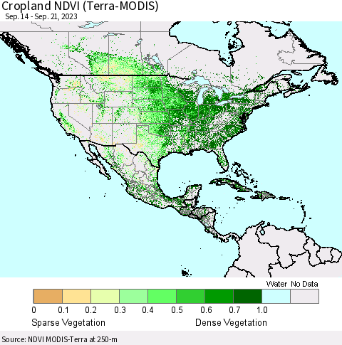 North America Cropland NDVI (Terra-MODIS) Thematic Map For 9/14/2023 - 9/21/2023