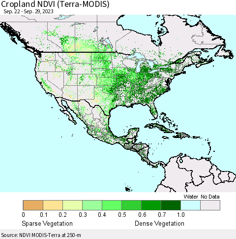 North America Cropland NDVI (Terra-MODIS) Thematic Map For 9/22/2023 - 9/29/2023