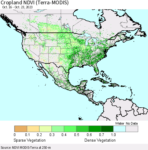 North America Cropland NDVI (Terra-MODIS) Thematic Map For 10/16/2023 - 10/23/2023